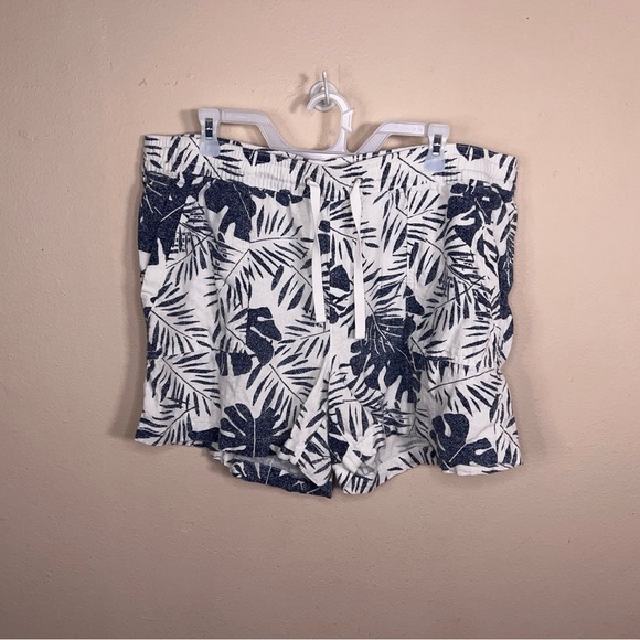 XXL NAUTICA LINEN BLEND BLUE WHITE TROPICAL PRINT SHORTS DRAWSTRING WAISTBAND - Picture 9 of 9